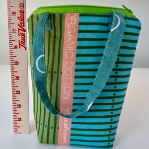 Green and Blue Cosmetic Bag with Striking Stripes